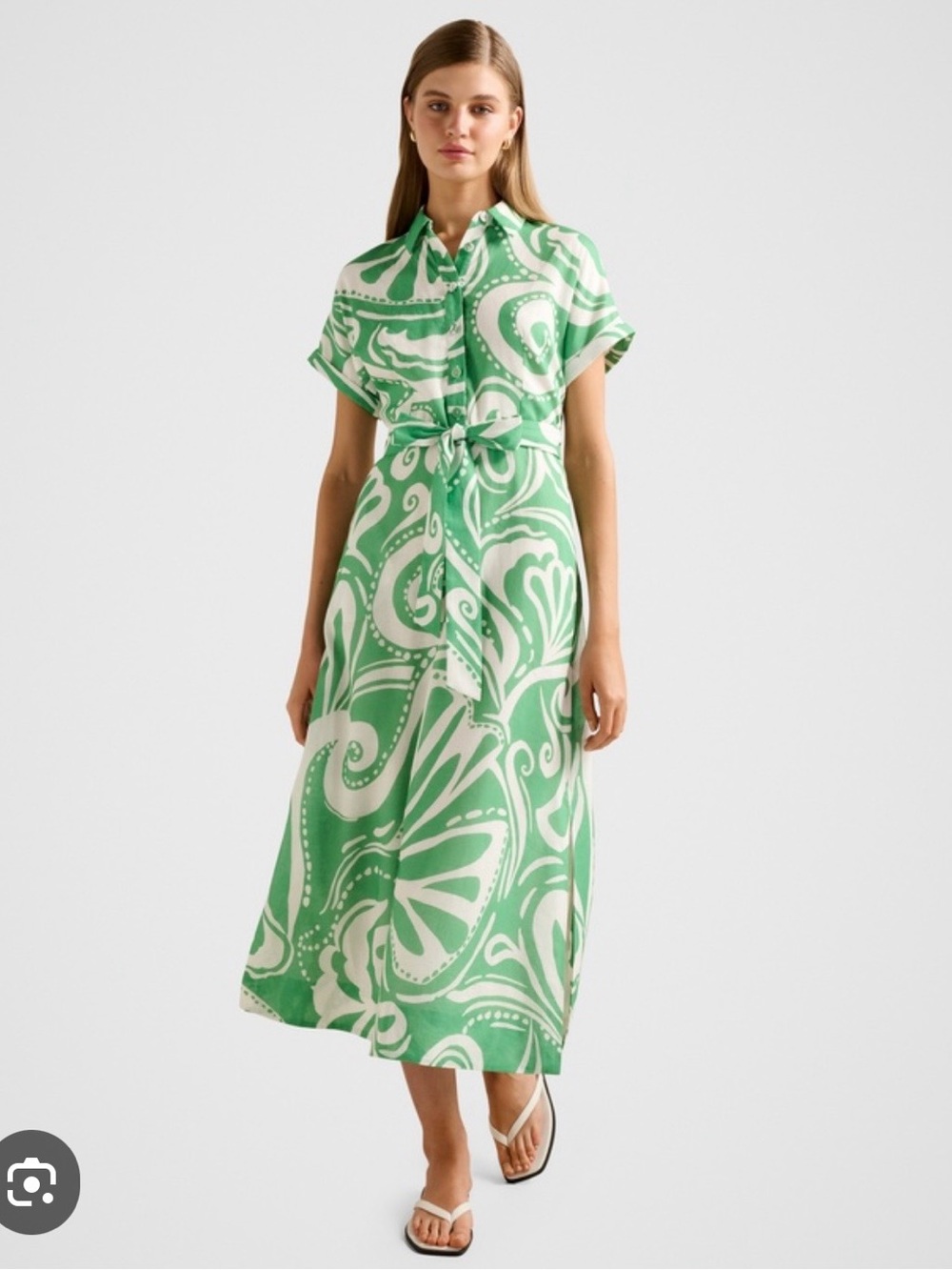 Ever New NEW Hilary Belted Linen Midi Dress Green 4